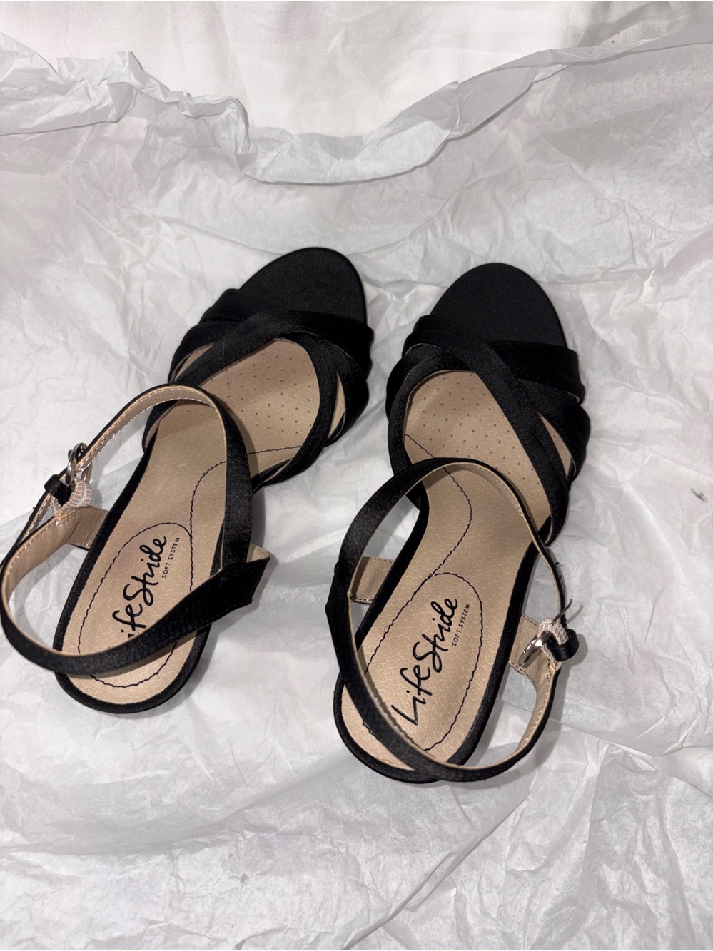 LifeStride Womens Maebree Pump Black Satin 6.5 W